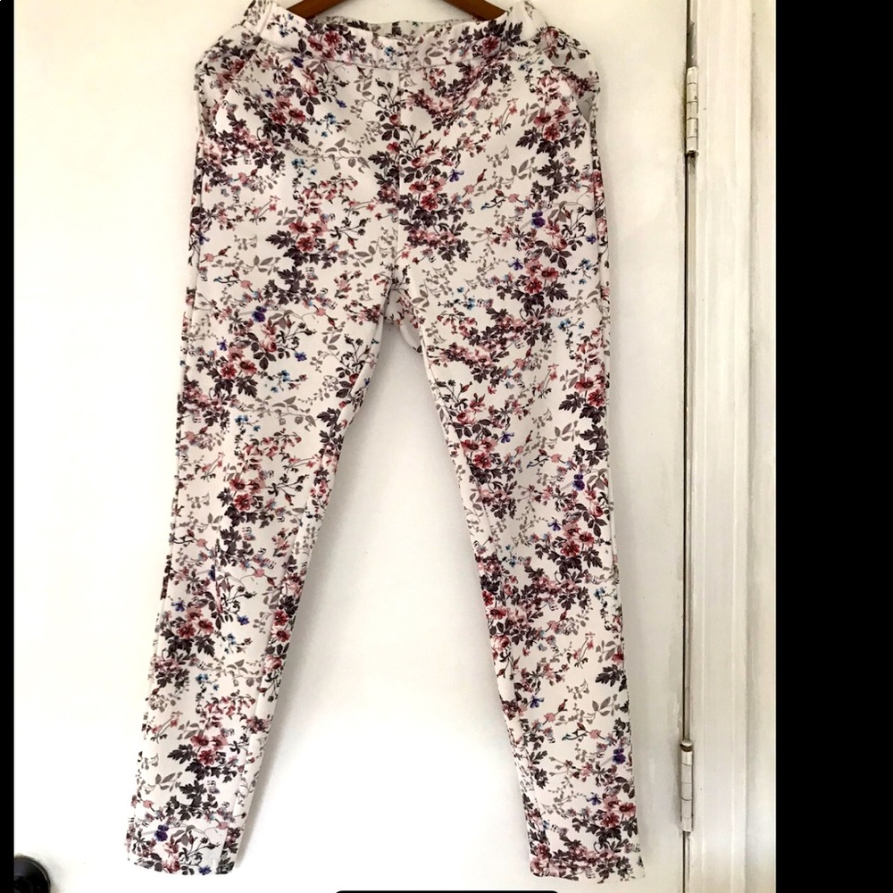 Shein White Floral Print Skinny Pants